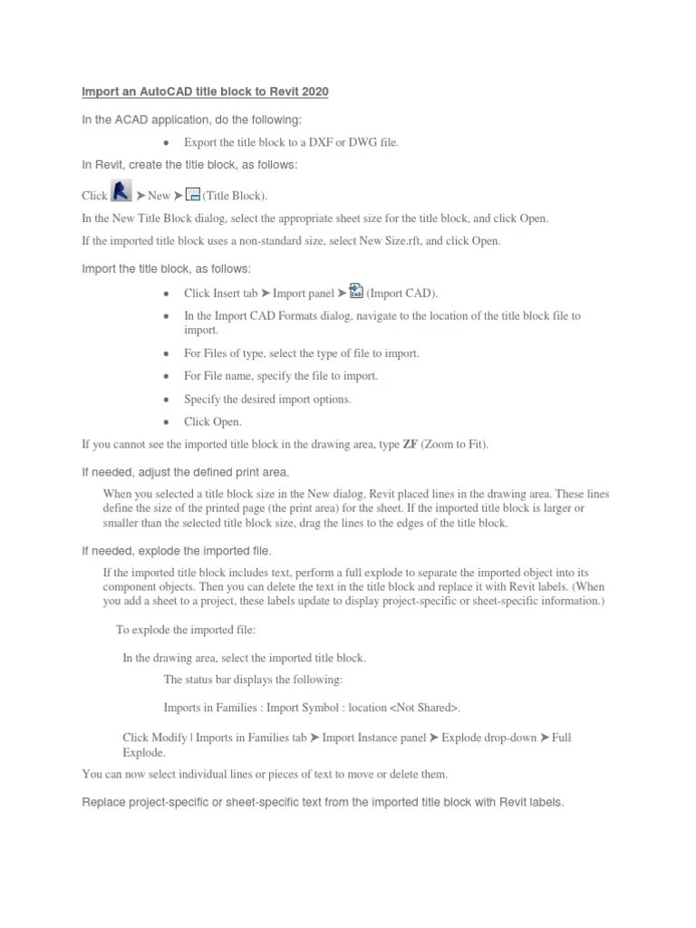 Import An AutoCAD Title Block To Revit 2020 | Download Free PDF | Autodesk Revit | Information ...