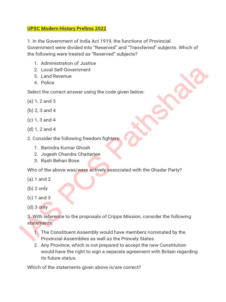 UPSC Modern History Prelims PYQs Compilations | PDF | British Raj ...