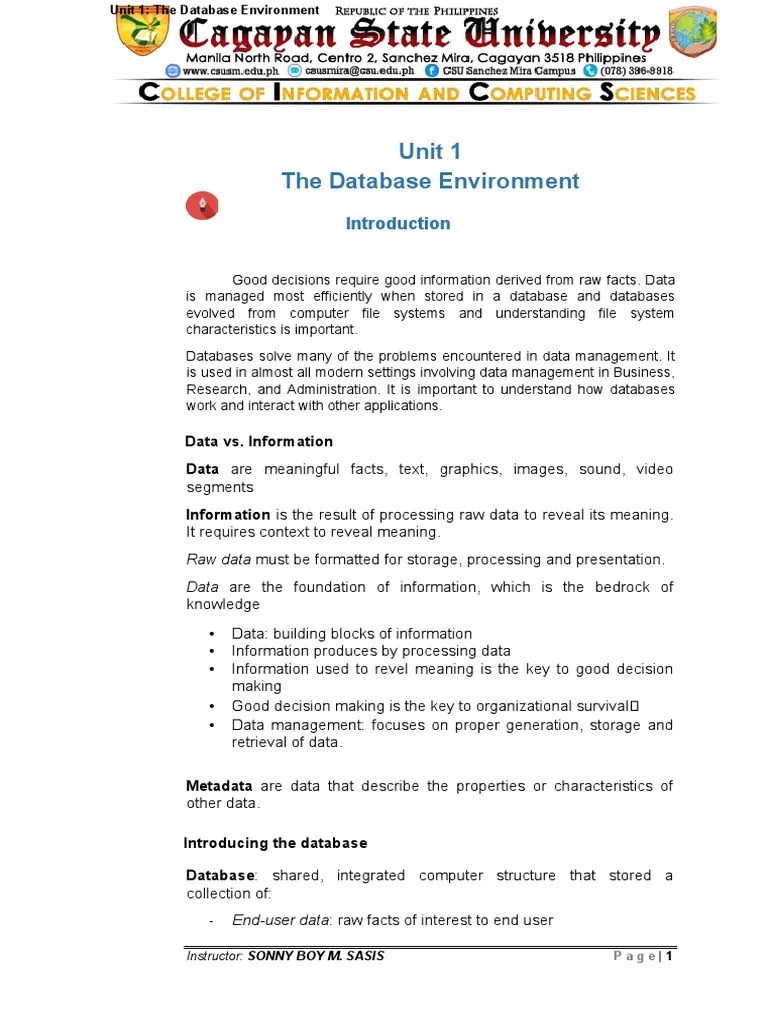 Advanced DBSys Unit1 | PDF | Databases | Computer File