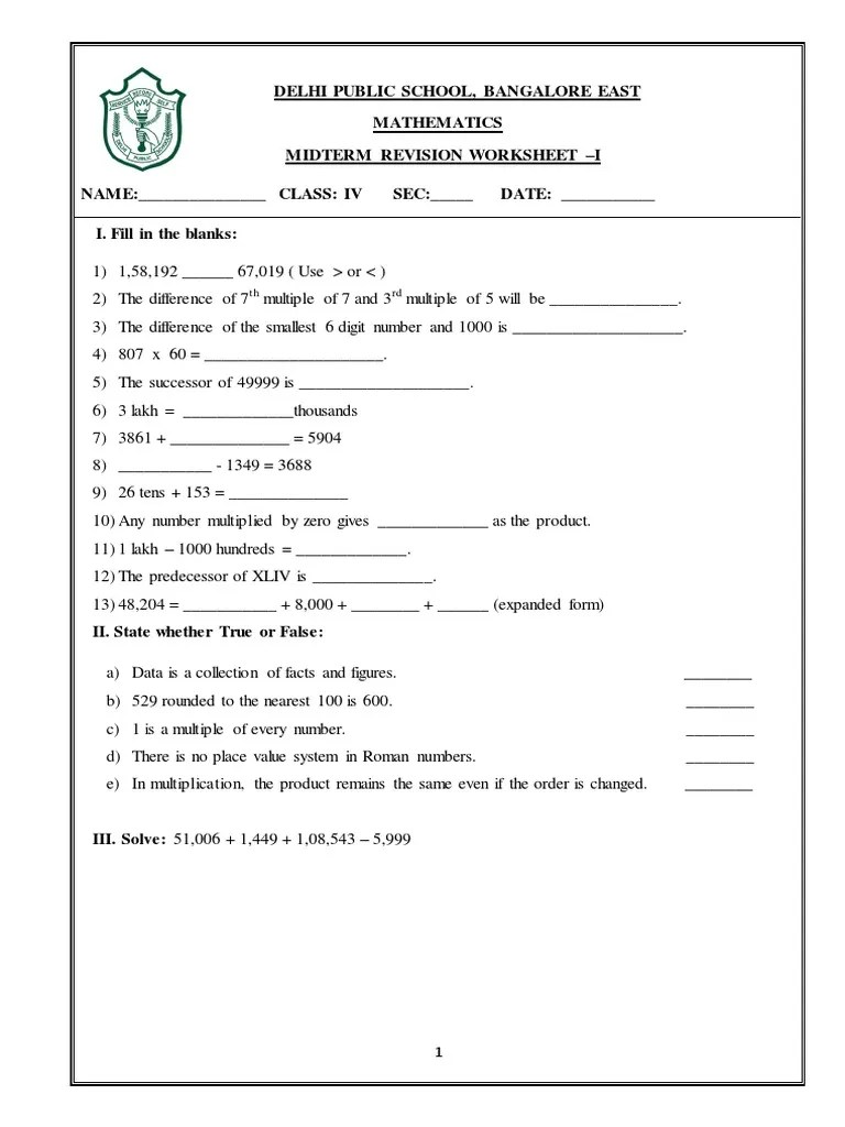 MATH Revision Worksheet | PDF | Numbers | Multiplication