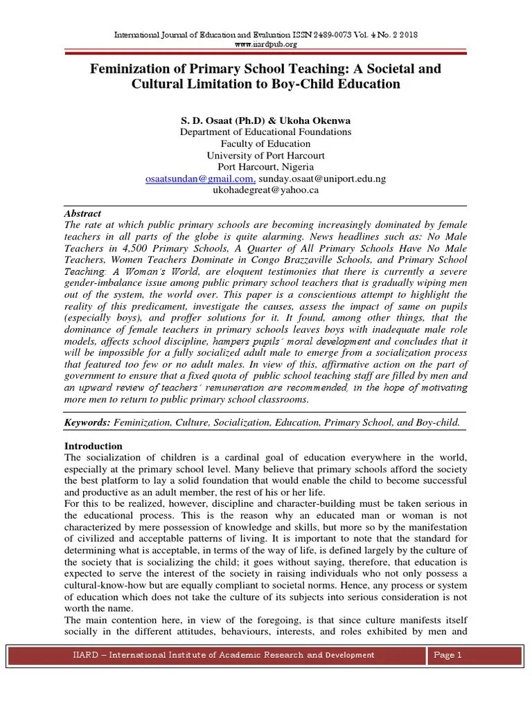 Feminization of Primary  PDF  Socialization  Teachers.