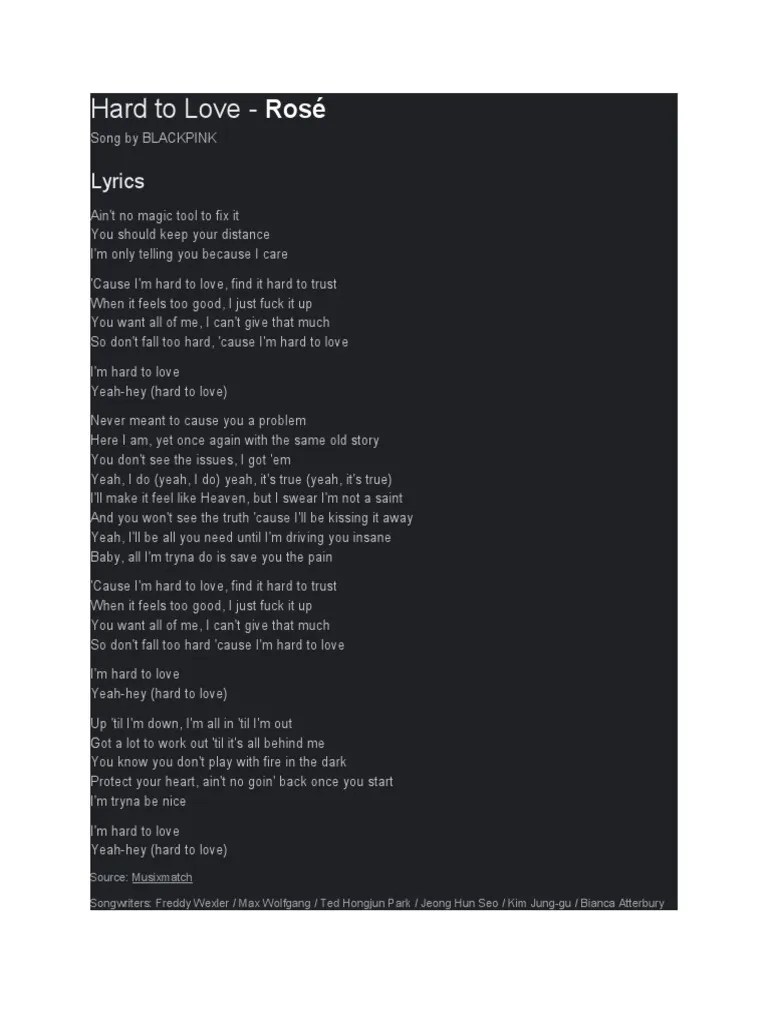 Hard To Love Lyrics - Blackpink (Rosé's Solo) | PDF