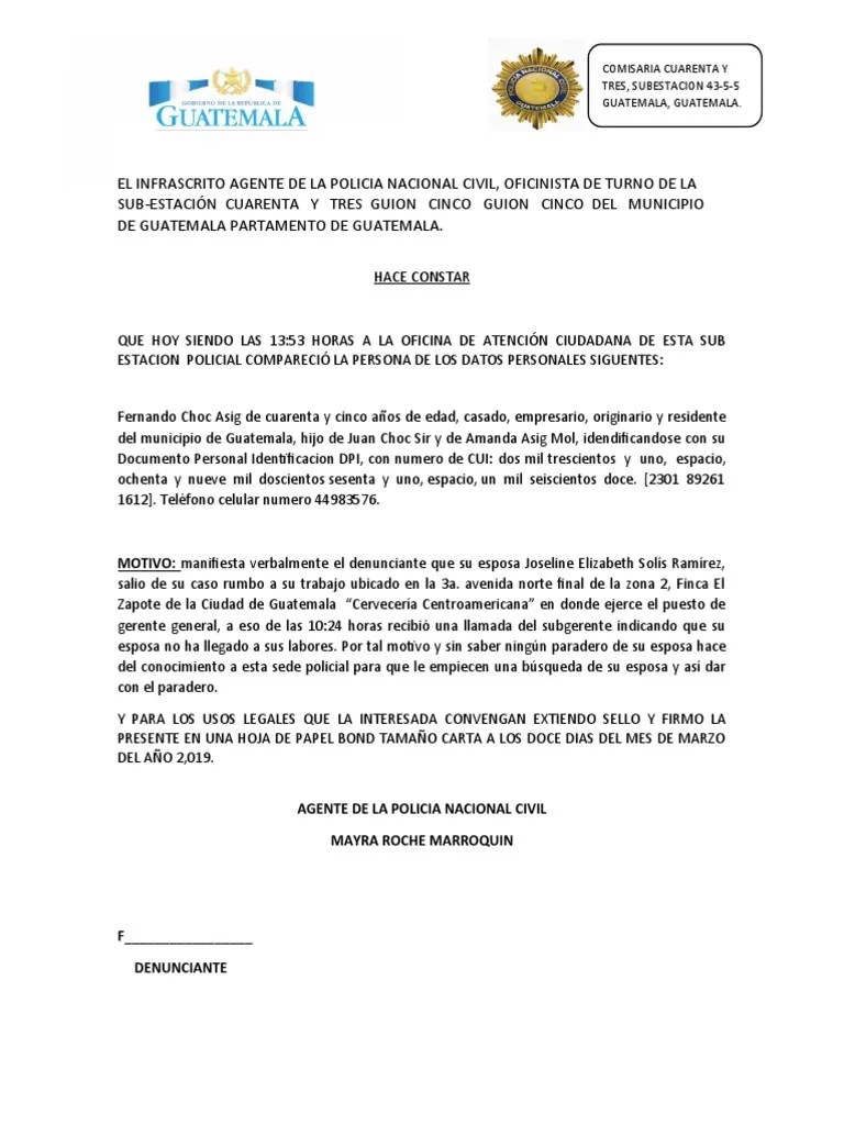 Denuncia PNC 1 | PDF | Guatemala | Crímenes