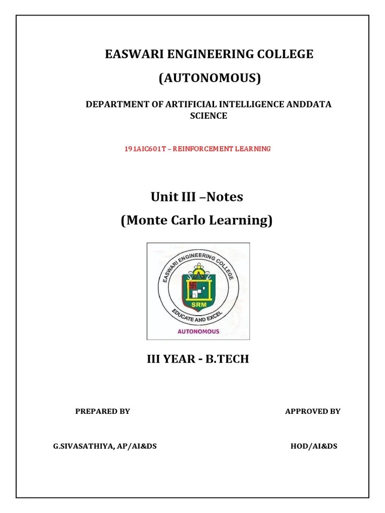 Monte Carlo Learning | PDF | Monte Carlo Method | Applied Mathematics