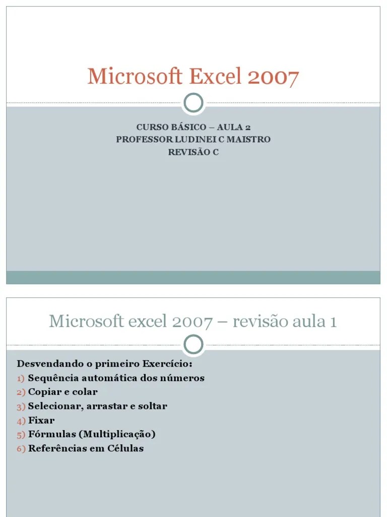 Aulas De Excel 2007-2010 - Aula 2 | Download Grátis PDF | Microsoft ...