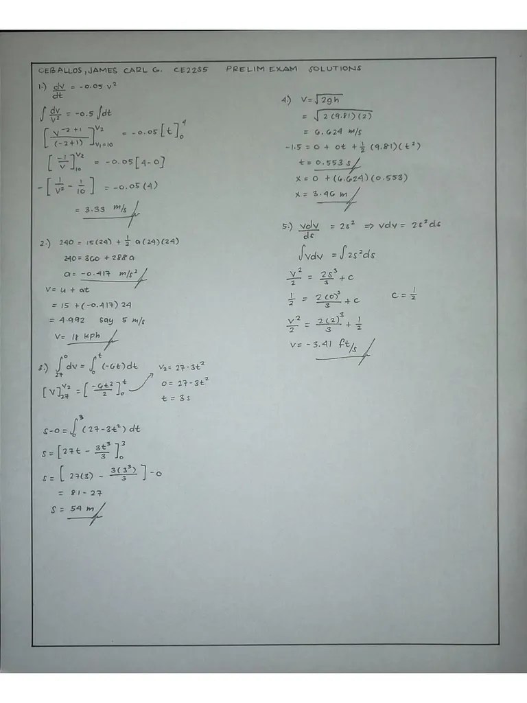 PRELIM EXAM SOLUTIONS (DYNAMICS OF RIGID BODIES) | PDF
