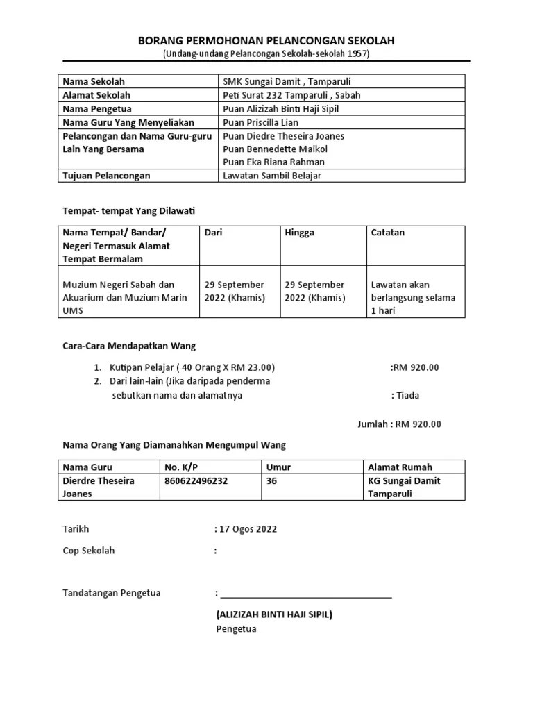 Borang Permohonan Pelancongan Sek | PDF
