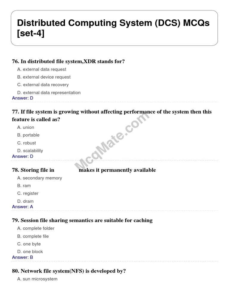 Distributed Computing System (DCS) Solved MCQs (Set-4) | PDF | Computer File | Process (Computing)