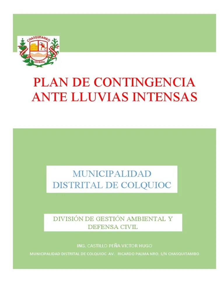 Plan De Contingencia Ante Lluvias Intensas Distrito De Colquioc | PDF ...