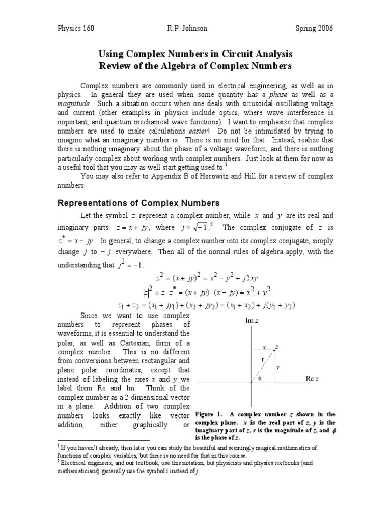 Using Complex Numbers In Circuit Analysis Review Of The Algebra Of ...