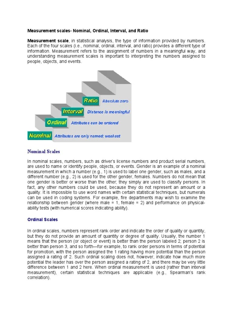 Measurement Scales - Nominal, Ordinal, Interval, And Ratio | PDF ...