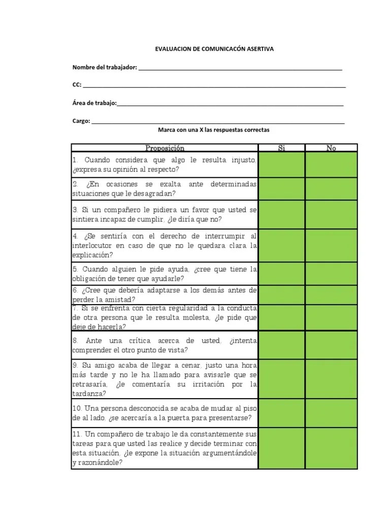 Cuestionario De Comunicación Asertiva | PDF