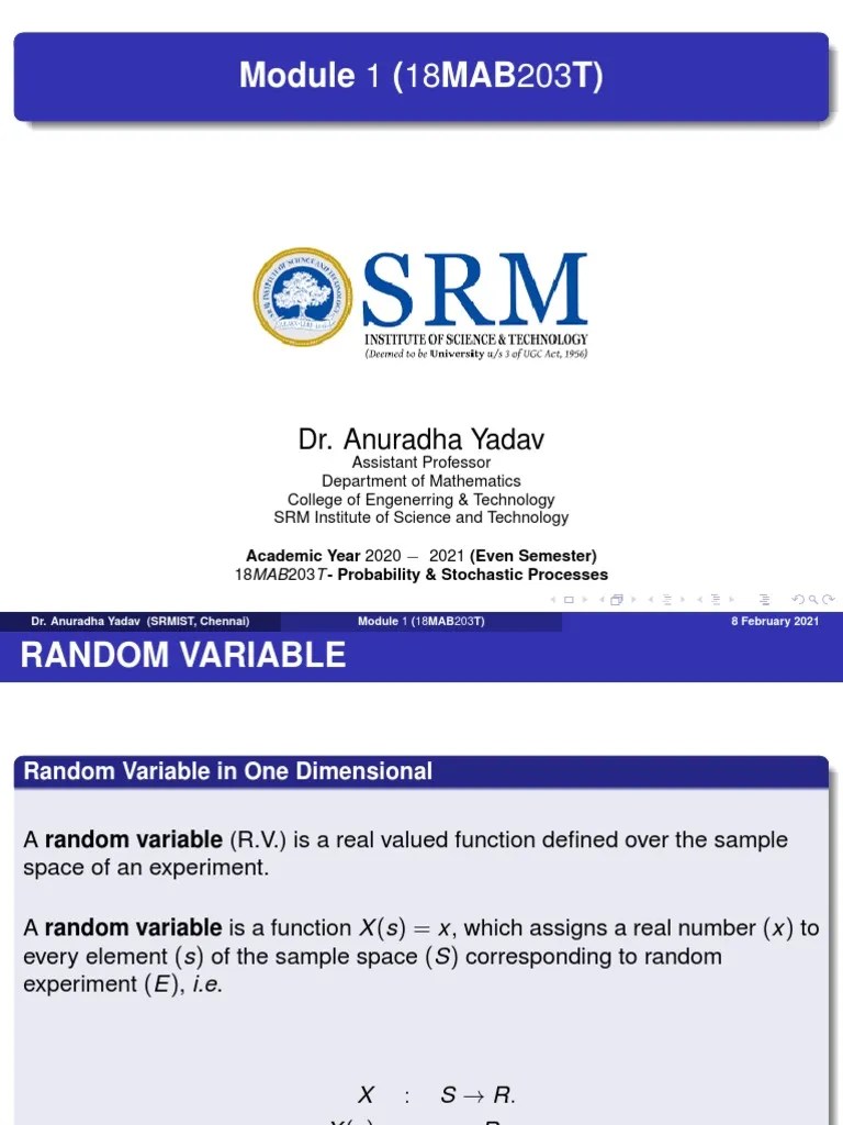 Module 1 - Part 1 Probability And Stochastic Process | PDF ...