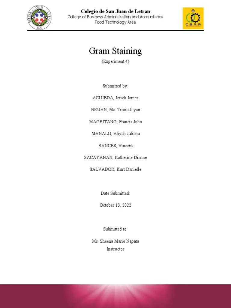 (General Microbiology) Lab Rep 4 - Gram Staining | PDF | Staining ...