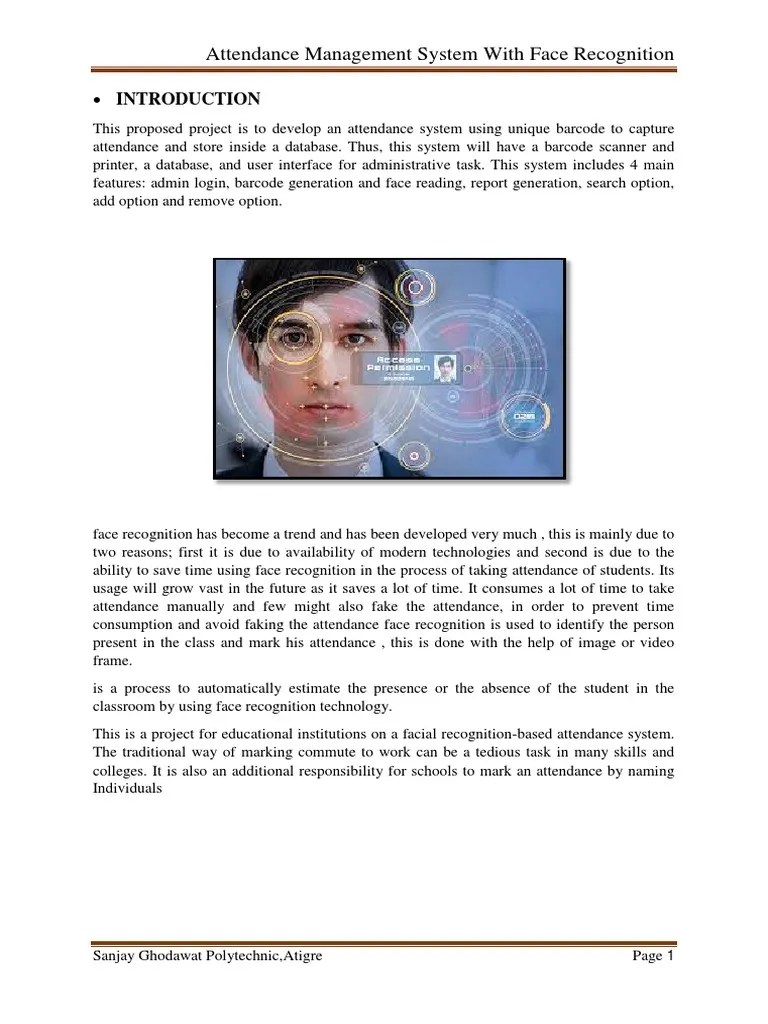 Attendance Management System Using Face Recognition | PDF | Software ...