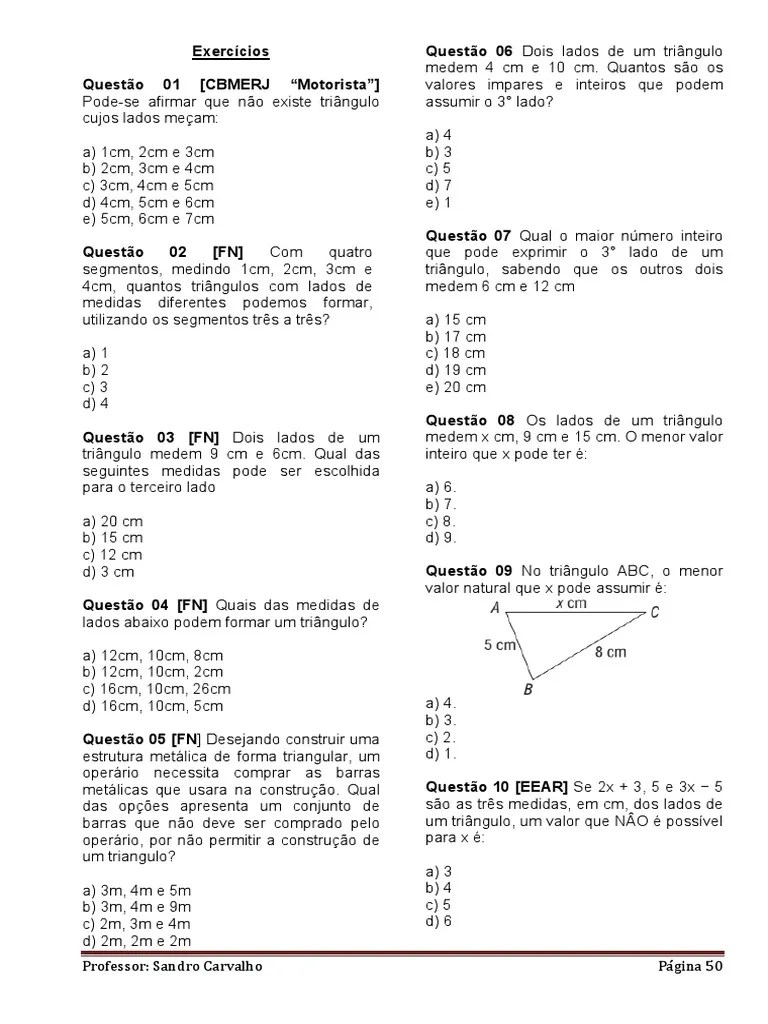 APOSTILA DE GEOMETRIA PLANA 1° PARTE Paginas 50 Até 62 | PDF | Triângulo | Objetos Geométricos