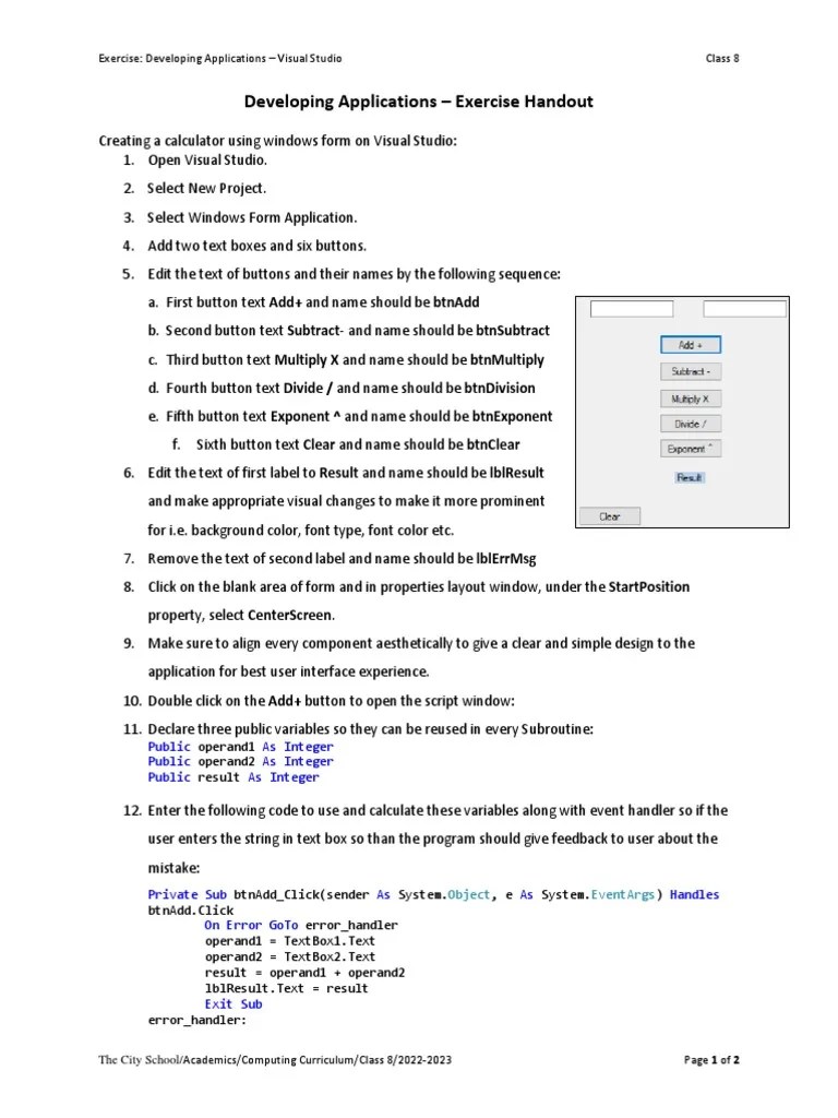 Developing Application - Exercise Handout | PDF | Computer Program ...