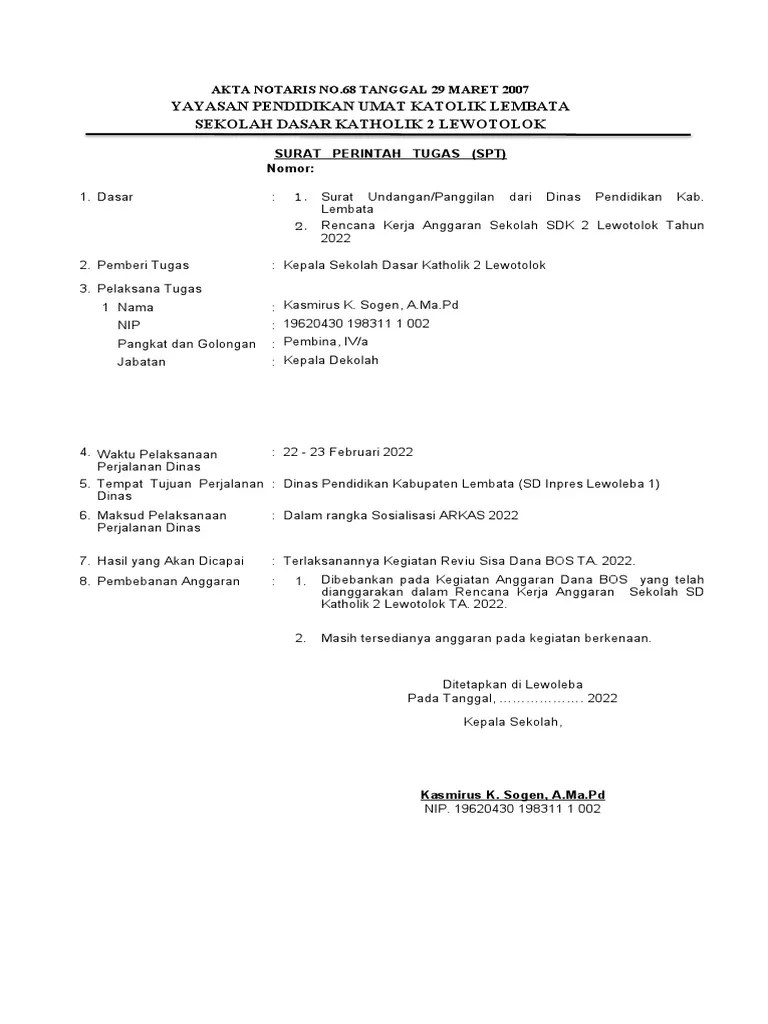 Surat Tugas, SPPD Sekolah | PDF