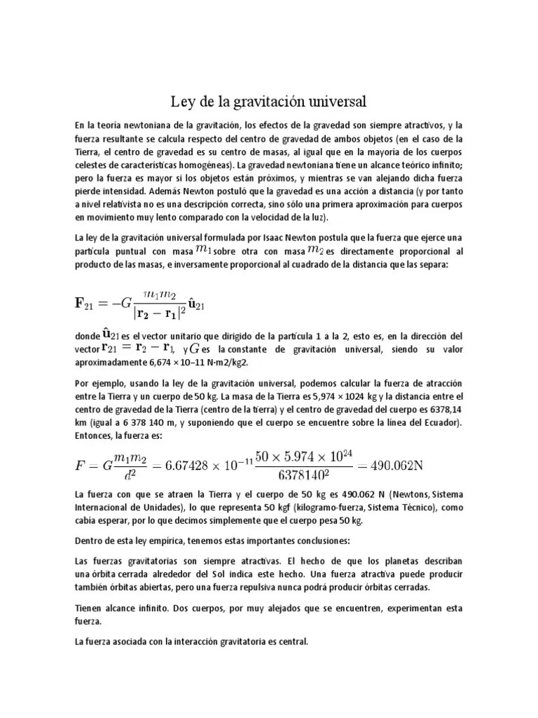 Ley De La Gravitación Universal | PDF | Gravedad | Fuerza