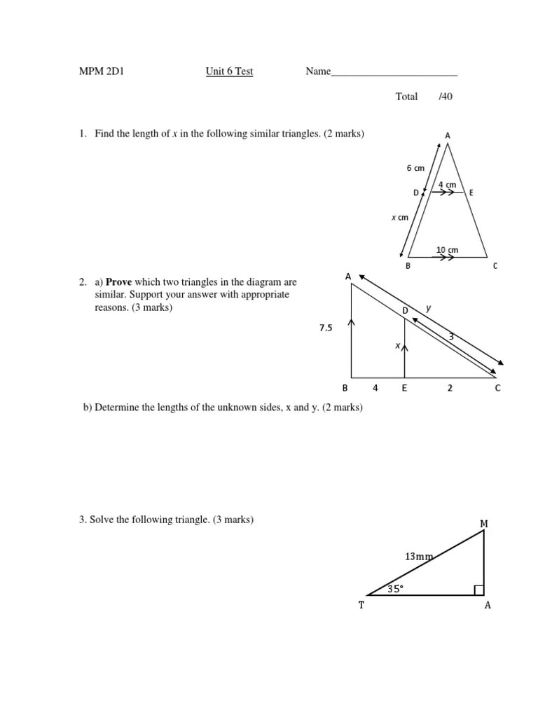 MPM 2D1Unit6Test22 | Download Free PDF | Triangle | Elementary Mathematics
