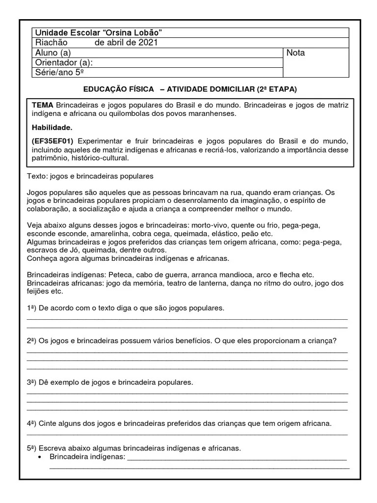Atividade De Educação Física | PDF