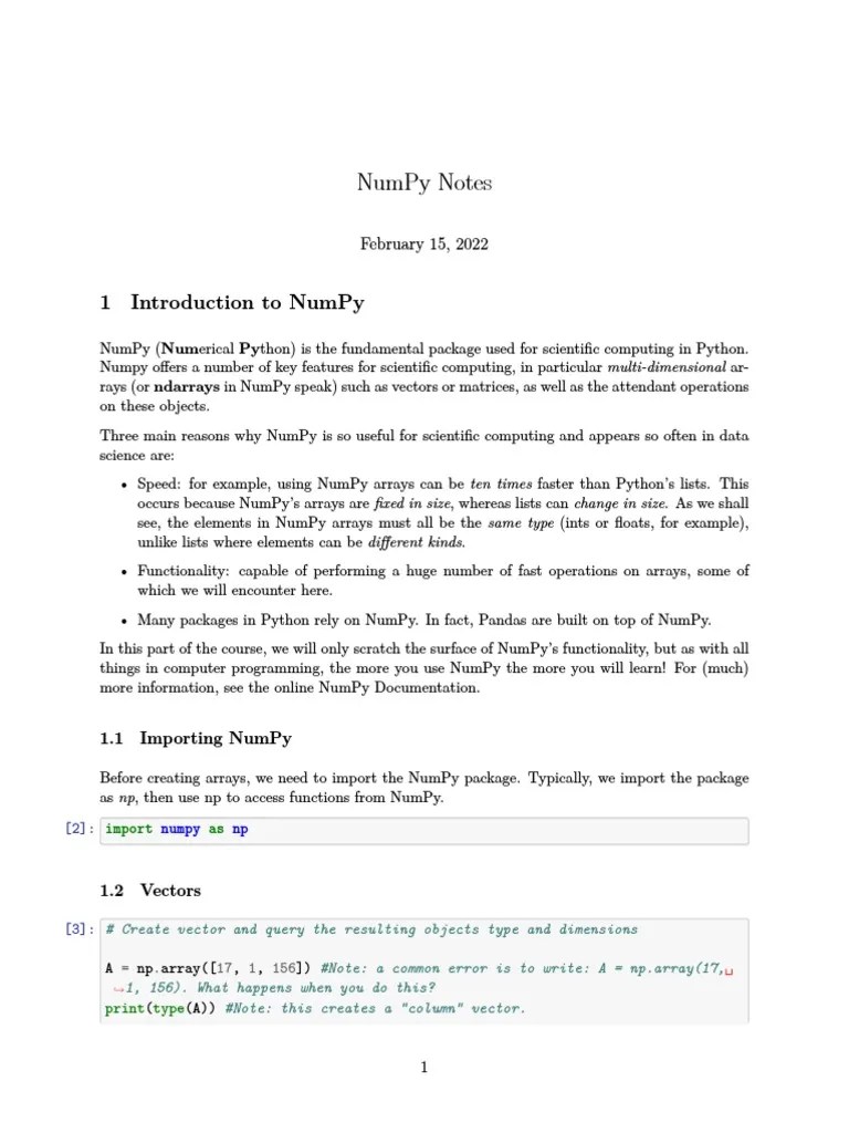 NumPy Notes | PDF | Matrix (Mathematics) | Mathematics