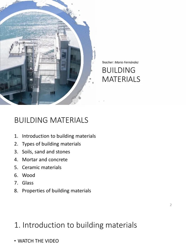 1.1. Building Materials - Introduction To Building Materials | PDF | Building Materials | Concrete
