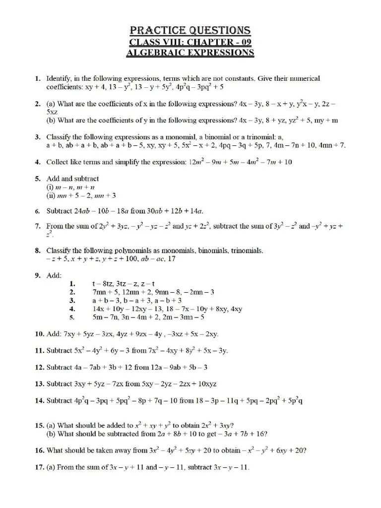 Algebraic Expressions | PDF