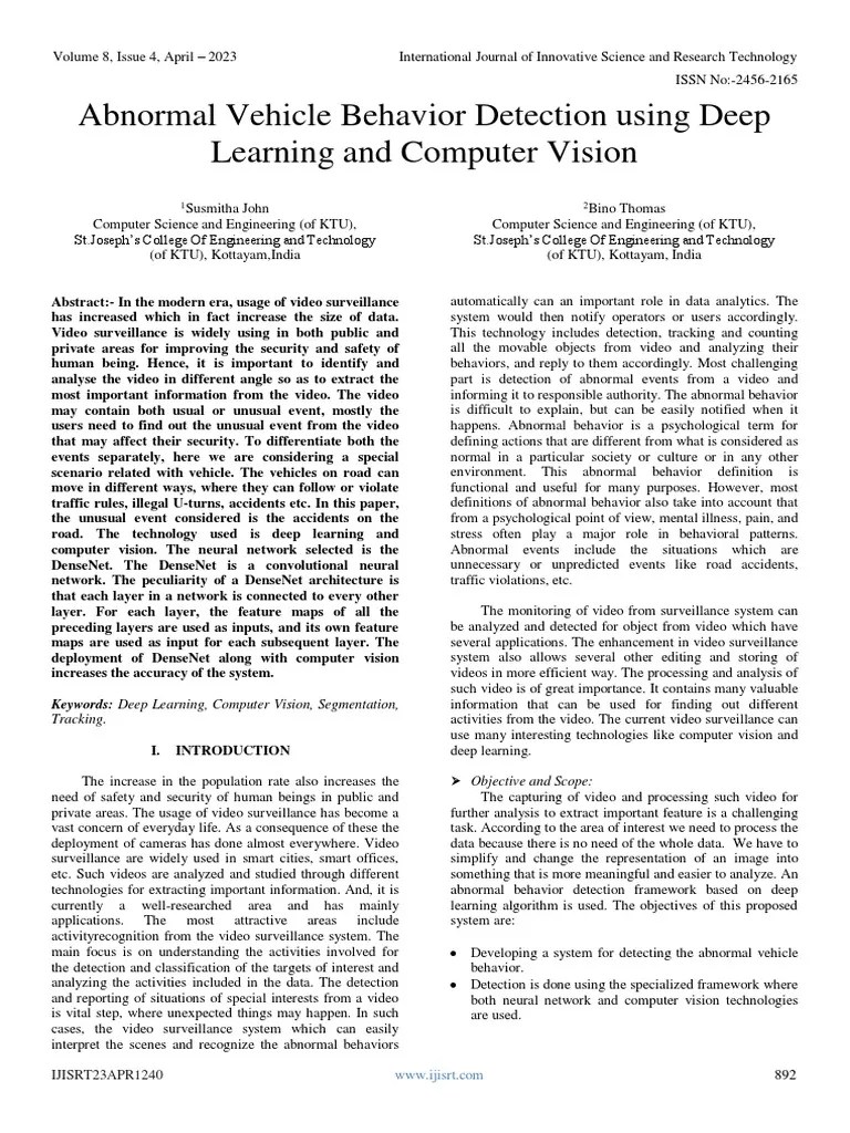 Abnormal Vehicle Behavior Detection Using Deep Learning And Computer ...