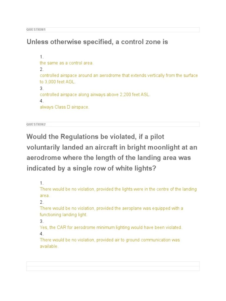 Aviation regulations and aircraft operations exam: questions and
