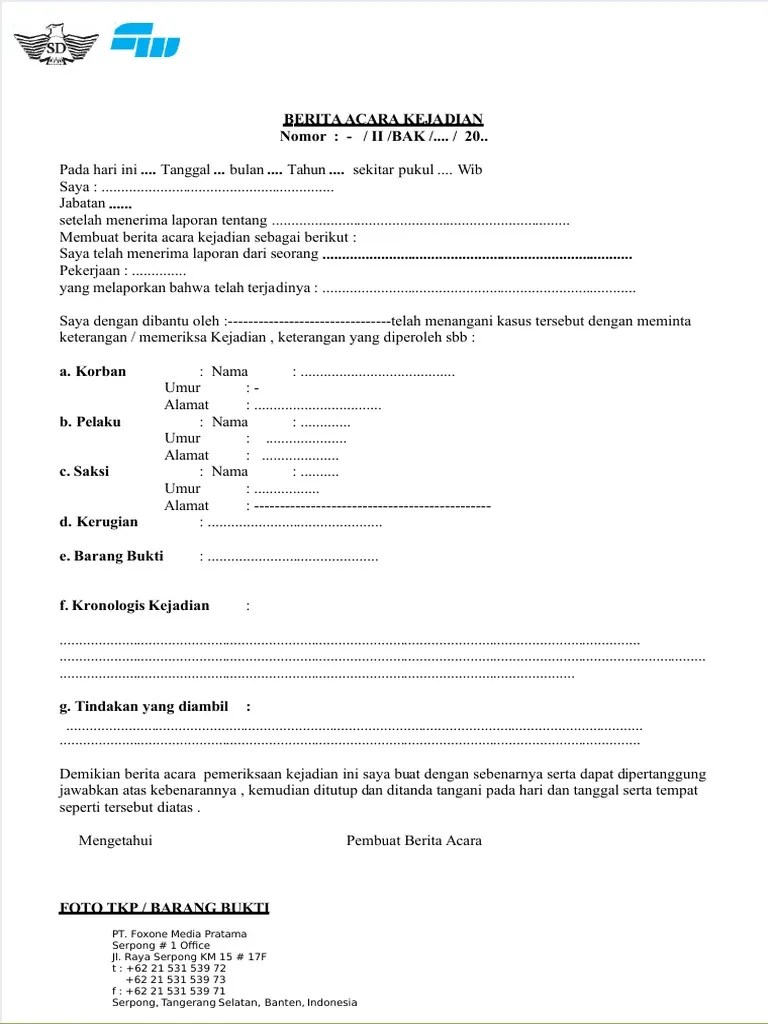 Dokumen - Tips - Contoh Berita Acara Kejadian | PDF