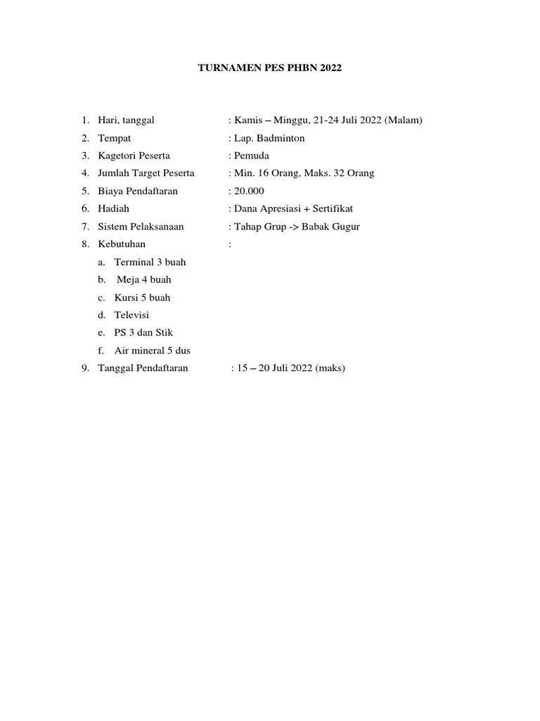 Peraturan Lomba Pes 2022 | PDF