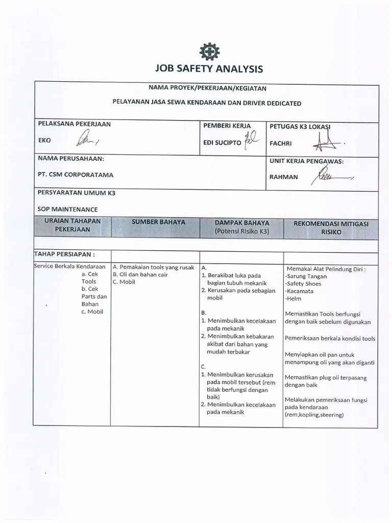 Job Safety Analysis WS | PDF