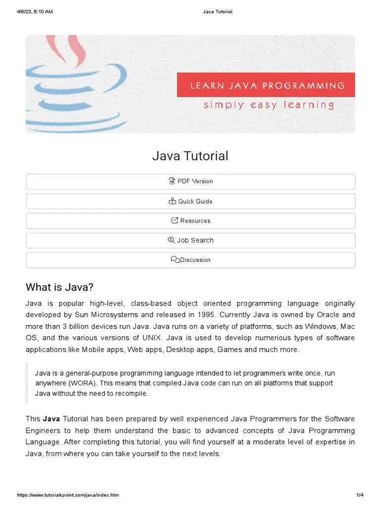 Java Tutorial | PDF | Java (Programming Language) | Computer Programming