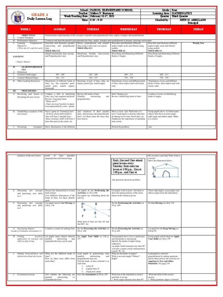 Grade 4 Dll Quarter 3 Week 1 Sir Bien Cruz Pdf Perpendicular Angle