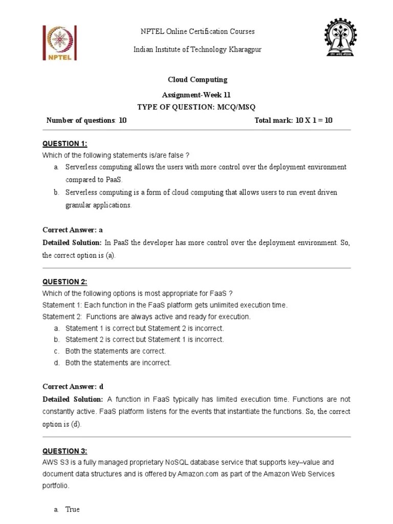 NPTEL CC Assignment11 | PDF | Cloud Computing | Amazon Web Services