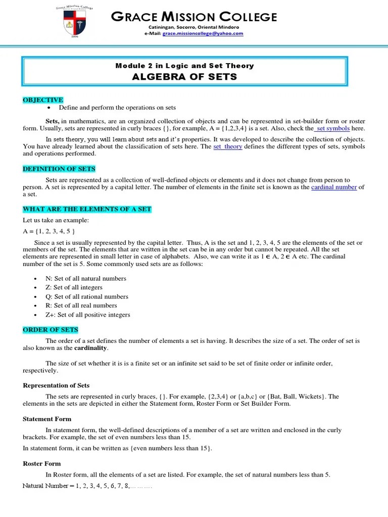 Logic And Set Theory Module 2 | PDF | Set (Mathematics) | Numbers