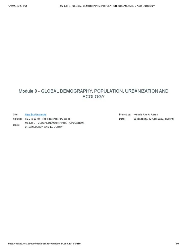 Module 9 - GLOBAL DEMOGRAPHY, POPULATION, URBANIZATION AND ECOLOGY ...