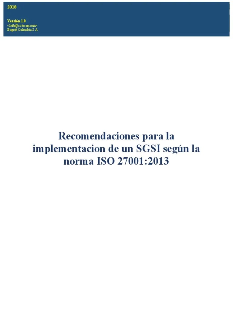 Recomendaciones Implementacion-SGSI-ISO-27001-2013 | PDF | Seguridad De Información | Software
