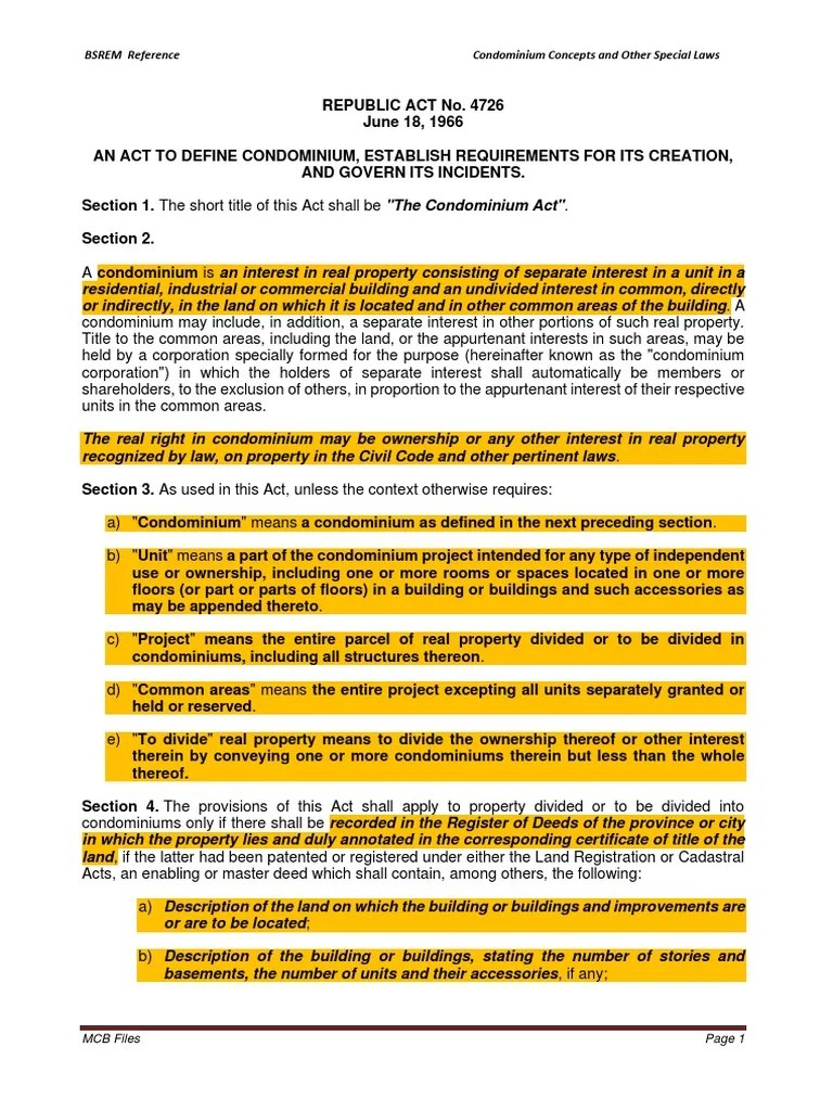 Ra 4726 | PDF | Condominium | Mortgage Law