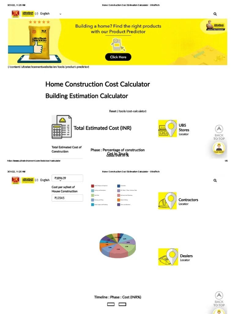 Home Construction Cost Estimation Calculator - UltraTech | PDF