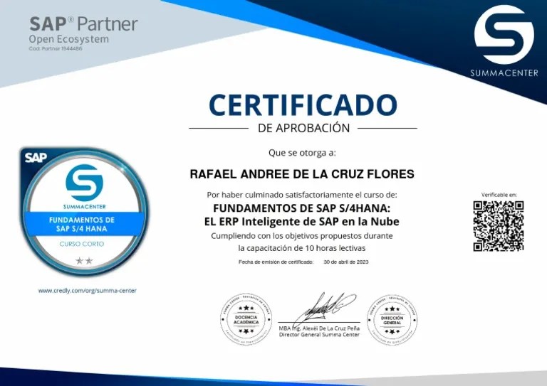 Certificado Fundamentos De SAP S4 HANA - SUMMA CENTER PDF | PDF