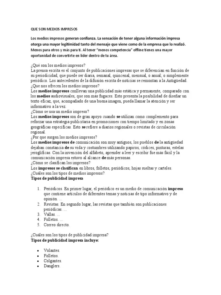 Medios Impresos Definición Y Tipos Pdf Periódicos Publicidad