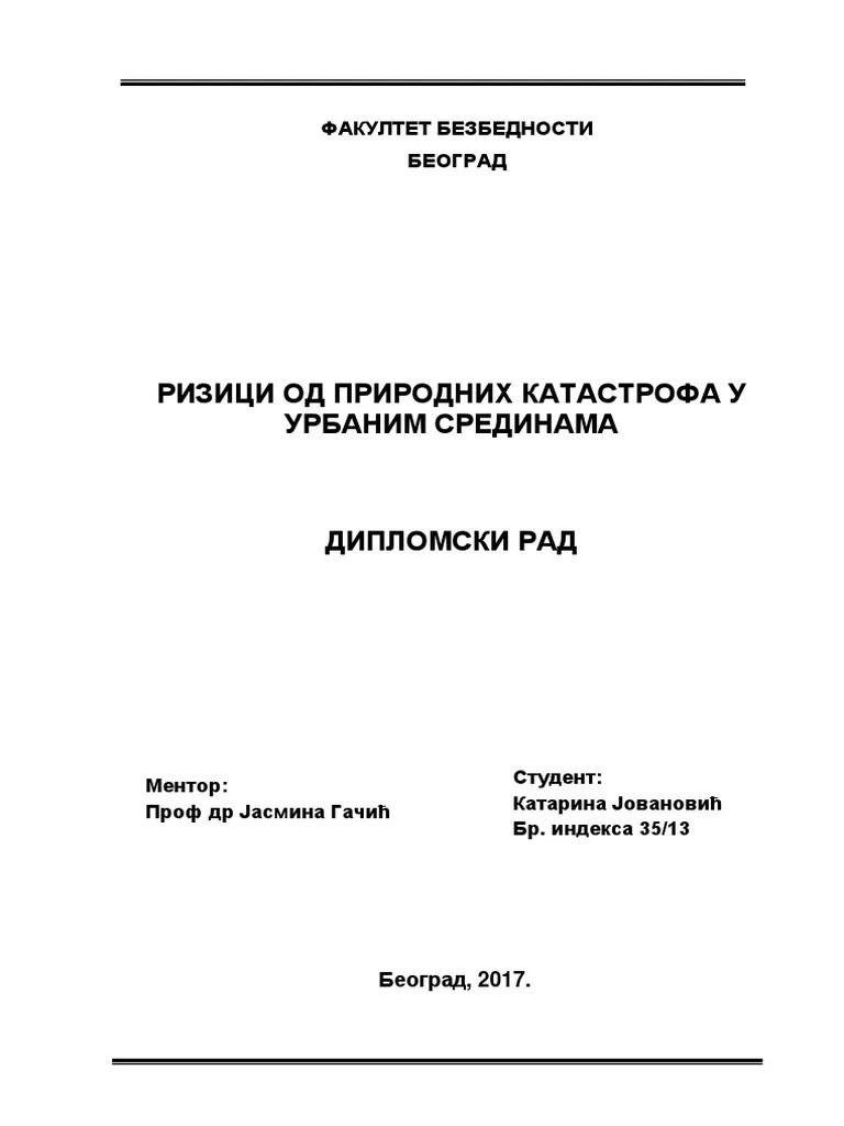 Diplomski - Rad Rizici Od Prirodnih Katastrofa U Urbanim Sredinama PDF | PDF