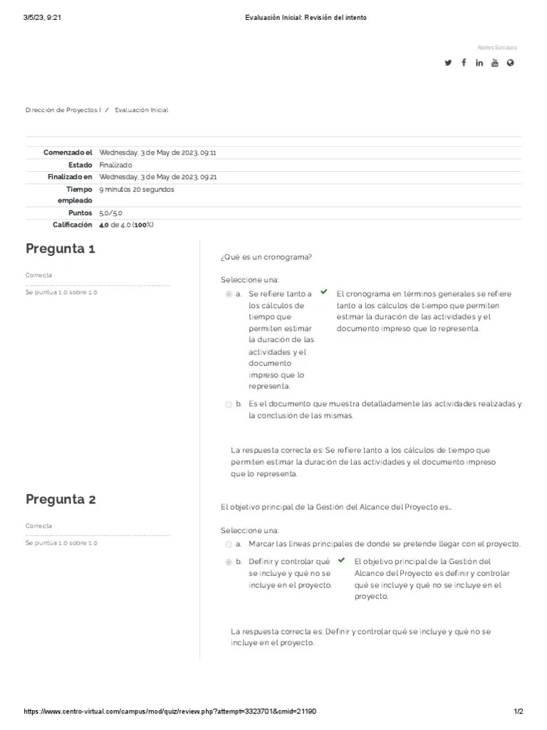 Evaluación Inicial - Revisión Del Intento | PDF