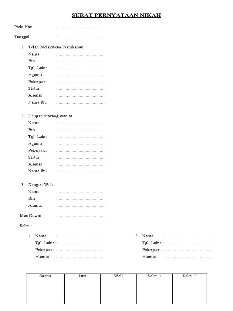 Surat Pernyataan Nikah | PDF