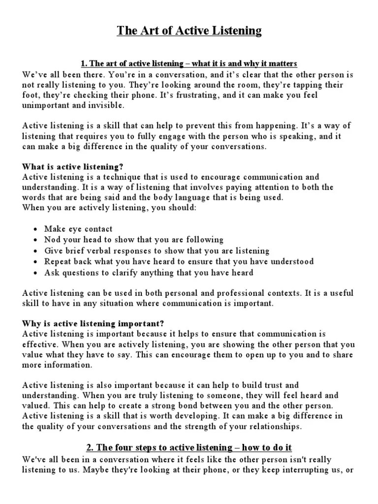 The Art Of Active Listening How To Listen With Empathy And ...