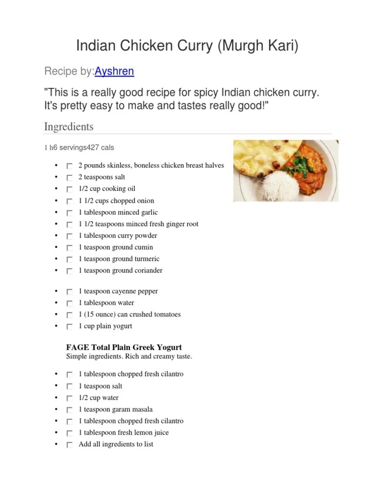 Indian Chicken Curry PDF | PDF