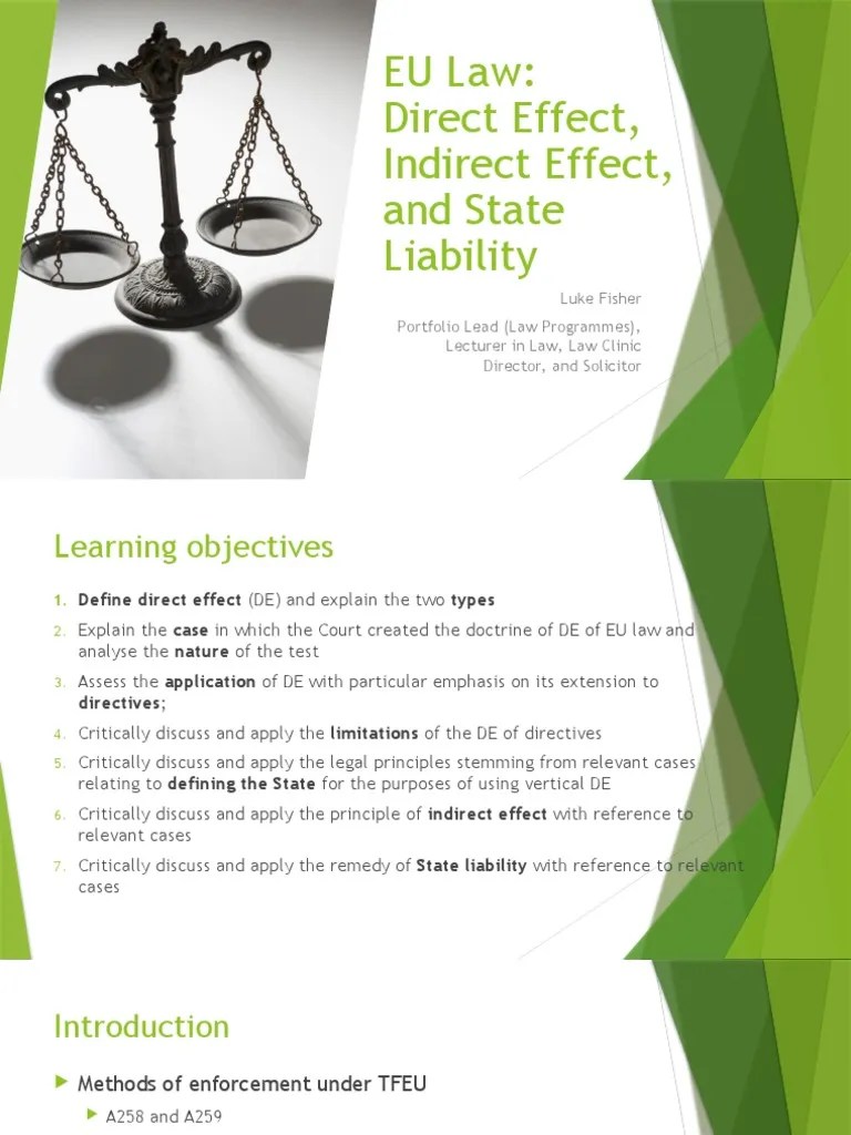 Topic 2 - Direct Effect, Indirect Effect, And State Liabilty | PDF | European Union Law | Treaty