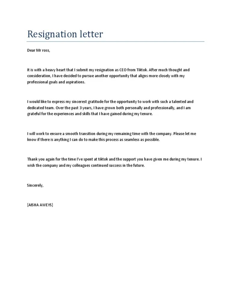 Resignation Letter PDF | PDF